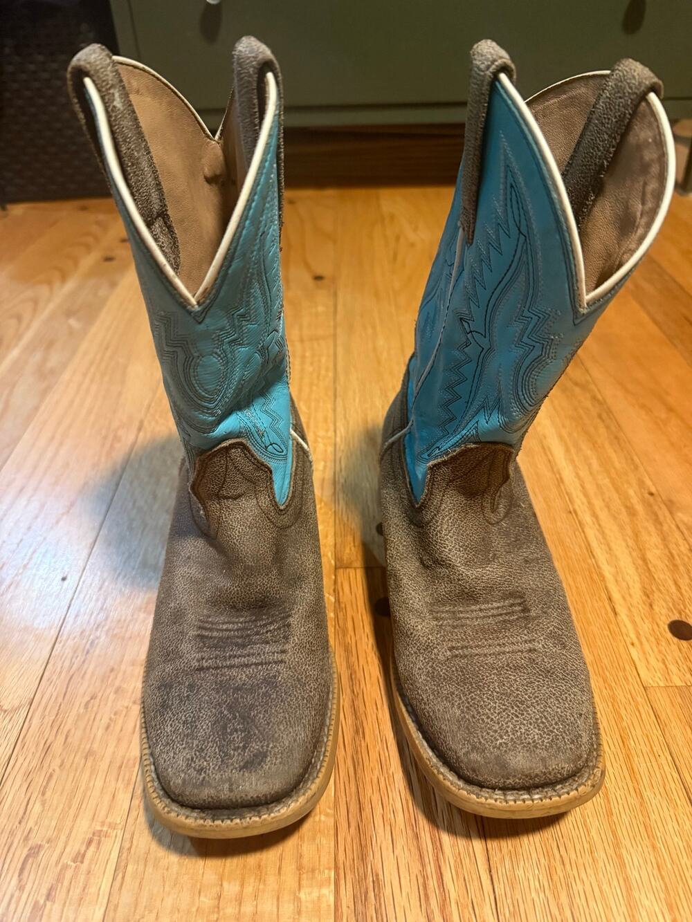 Ariat Bristo Cowboy Boots Kids 2 M Blue Brown Square Toe Western 10025167